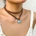 Free People Jewelry | Fp Leather Necklace With Turquoise Pendant, Adjustable Pendant Choker | Color: Blue/Brown | Size: Os