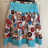 Anthropologie Skirts | Beau Bois Mandala Fun Print Skirt With Contrasting Hem And Beads Size Large | Color: Blue/Orange | Size: L