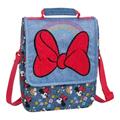 Disney Accessories | Disney Store Minnie Mouse Red Bow Rainbow Denim Lunch Tote Bag | Color: Blue | Size: 11 1/4'' H X 8 1/2'' W X 4'' D