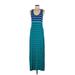 Calvin Klein Casual Dress - Maxi: Teal Stripes Dresses - Women's Size 8