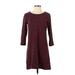 J.Crew Factory Store Casual Dress - Mini Crew Neck 3/4 sleeves: Burgundy Color Block Dresses - Women's Size X-Small