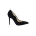 Brian Atwood Heels: Slip-on Stiletto Minimalist Black Print Shoes - Women's Size 38.5 - Pointed Toe