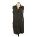 Tahari Casual Dress - Shift Collared Sleeveless: Green Print Dresses - Women's Size 8