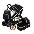 KITCISSL Baby Pram Stroller for Toddler & Newborn, 3 in 1 Baby Stroller Premium High View Carriage Basket Foldable Pushchair Shock Absorption Springs with Mom Backpack (Black)