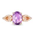 Ayoiow 18 Karat Rose Gold Rings for Women Hollow Teardrop Oval 1.34ct Purple Amethyst Rings 0.083ct Diamond Ring Engagement Rose Gold Engagement Ring