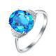 Ayoiow Women Engagement Ring White Gold 18Kt Oval 3.59ct Blue Topaz Ring 0.047ct Diamond Ring for Women White Gold Wedding Bands