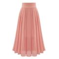 JNWHY Pretty Pencil Skirt For Women Pretty Casual Long Skirt High Waist Women Elegant Pleated Midi Maxi Chiffon Skirts M Pink