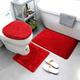 Smart Linen 3 Piece Bathroom Rug Set Includes Bath Rug, Contour Mat and Toilet Lid Cover, Machine Washable, Super Soft Microfiber & Non Slip Bath Rugs with Rubber Backing Solid (Red)