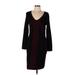 Max Studio Casual Dress - Sheath V Neck 3/4 sleeves: Burgundy Print Dresses - Women's Size Large