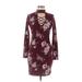 Stella Tweed Casual Dress: Burgundy Floral Motif Dresses - Women's Size Medium