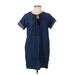 Old Navy Casual Dress - Shift Tie Neck Short sleeves: Blue Solid Dresses - Women's Size Medium Petite