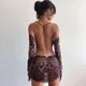 Robe dos nu imprimée léopard pour femme manches longues maille licou transparent sexy club