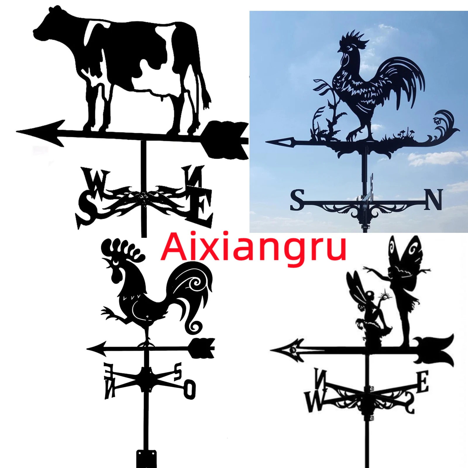Girouette en métal, girouette, bâtiments sur le toit de hangar, indicateur de vent, décoration extérieure, décorations de jardin, ornements de jardin en plein air