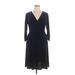 NY Collection Cocktail Dress - A-Line V Neck 3/4 sleeves: Blue Solid Dresses - Women's Size 1X