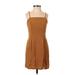 Aeropostale Casual Dress - A-Line Square Sleeveless: Brown Checkered/Gingham Dresses - Women's Size Small