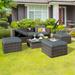 Latitude Run® Bulaq 5 Piece Rattan Sofa Seating Group w/ Cushions Synthetic Wicker/Wood/All - Weather Wicker/Wicker/Rattan in Gray | Outdoor Furniture | Wayfair