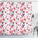 The Holiday Aisle® Valentines Shower Curtain Doodle Heart Designs Black Red Pink Polyester | 70 H x 69 W in | Wayfair