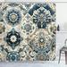 East Urban Home Ethnic Shower Curtain Mosaic Look Azulejo Inspired in Off White Cadet Blue Polyester | 75 H x 69 W in | Wayfair