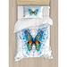 East Urban Home Swallowtail Butterfly Duvet Cover Set, Curls Dots, Twin, Blue Turquoise Orange in Blue/Orange | Wayfair