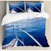 East Urban Home Navy Duvet Cover Set, Boat Yacht Ocean Scenery, Calking, Navy Blue & White Microfiber in Blue/White | Wayfair