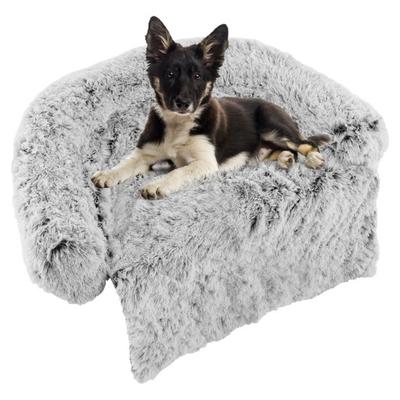 Costway White Plush Calming Dog Couch Bed with Anti-Slip Bottom-M