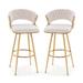 Costway 29 Inch Velvet Bar Stool Set of 2 with Woven Backrest and Gold Metal Legs-Beige