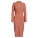 Twist Front Padded Shoulder Long Sleeve Crepe Dress