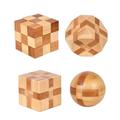 4 Pack Wooden Puzzle EC36 Games Brain Teasers Toy- 3D Puzzles for Teens and Adults - Wooden Logic Puzzle Wood Snake Cube Magic Cube Magic Ball Brain Teaser Intellectual Removing Assembling Toy