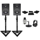 Pair Samson M50 5 Active Studio Monitors+Stands+Pads+Headphones+Mic+Stand/Mount