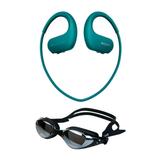 Sony NWWS413LM 4GB Sports Wearable MP3 Player (Blue) and Swimming Goggles
