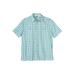 Men's Big & Tall Short Sleeve Printed Check Sport Shirt by KingSize in Light Teal Check (Size 6XL)