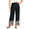Plus Size Women's Everyday Stretch Knit Wide Leg Pant by Jessica London in Black Tropical Border (Size 30/32) Soft Lightweight Wide-Leg