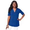 Plus Size Women's Stretch Cotton Polo Tee by Jessica London in Dark Sapphire (Size L)