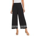 Plus Size Women's Stretch Knit Wide Leg Crop Pant by The London Collection in Black Flower Geo (Size 14/16) Pants