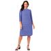 Plus Size Women's Boatneck Shift Dress by Jessica London in Dark Sapphire Stripe (Size 14 W) Stretch Jersey w/ 3/4 Sleeves