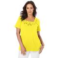 Plus Size Women's Stretch Cotton Eyelet Cutout Tee by Jessica London in Bright Yellow (Size 30/32) Short Sleeve T-Shirt