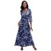 Plus Size Women's Stretch Knit Faux Wrap Maxi Dress by The London Collection in Blue Layered Paisley (Size 26 W)