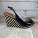 Kate Spade Shoes | Kate Spade Size 10 Espadrille Wedge Pep Toe Sling Back Black Paten | Color: Black/Tan | Size: 10