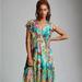 Anthropologie Dresses | Anthropologie V-Neck Flutter-Sleeve Colorful Tropical Print Dress M | Color: Blue/Green | Size: M
