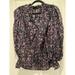 Free People Tops | Free People Floral Peasant Blouse Medium Puff Shoulder Tunic Black Pink Roses | Color: Black/Pink | Size: M