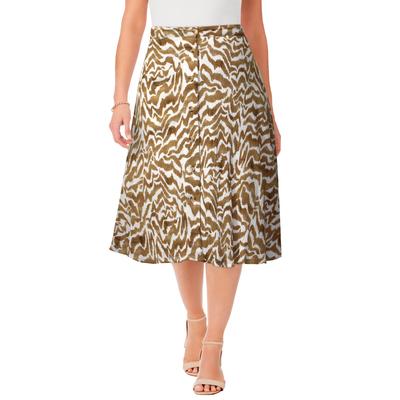 Plus Size Women's Button-Front Gauze Midi Skirt by Jessica London in New Khaki Watercolor Animal (Size 16 W)