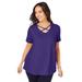 Plus Size Women's Stretch Cotton Crisscross Strap Tee by Jessica London in Midnight Violet (Size M)