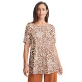 Plus Size Women's Stretch Knit Boatneck Swing Tunic by The London Collection in Cognac Mixed Animal (Size 2X)