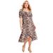 Plus Size Women's Printed Midi Dress by June+Vie in Oatmeal Spotted Animal (Size 22/24)