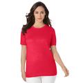 Plus Size Women's Fine Gauge Crewneck Shell by Jessica London in Vivid Red (Size 18/20) Short Sleeve Sweater