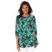 Plus Size Women's Stretch Knit Swing Tunic by Jessica London in Green Tropical Leopard (Size 22/24) Long Loose 3/4 Sleeve Shirt