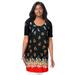 Plus Size Women's Stretch Mega Knit Tunic by Jessica London in Black Falling Leaf Border (Size 22/24) Long Shirt