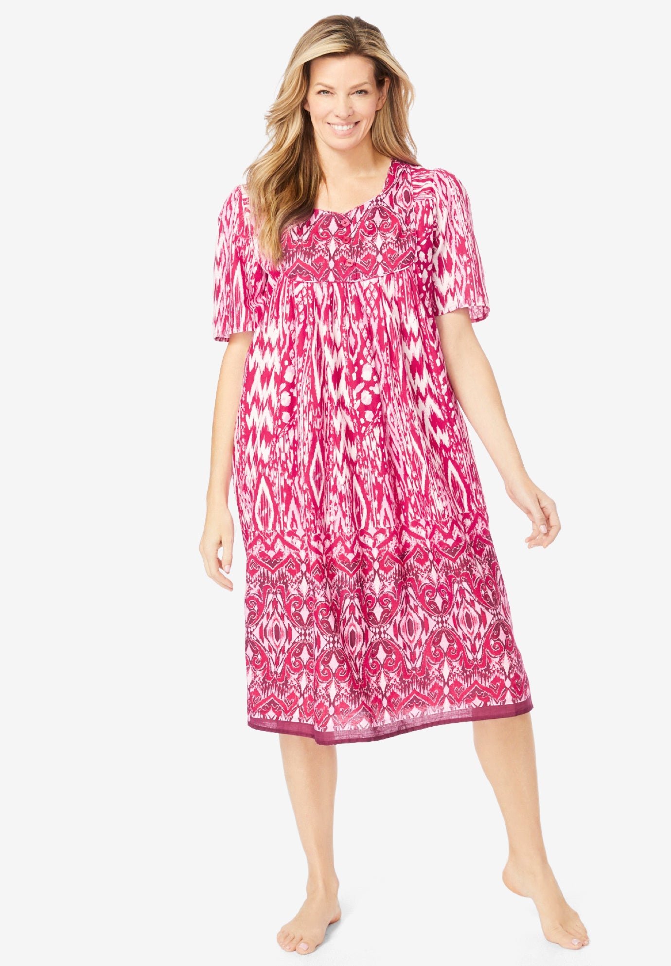 Plus Size Women's Mixed Print Short Lounger by Only Necessities in Pink Burst Ikat (Size M)