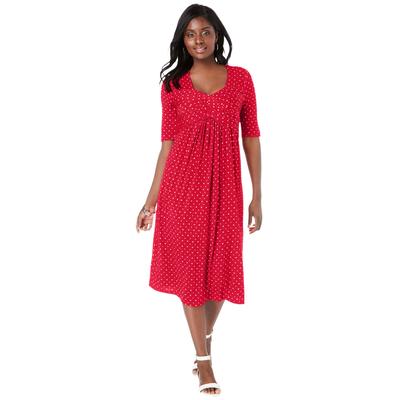 Plus Size Women's Stretch Knit Pleated Front Dress by Jessica London in Vivid Red Dot (Size 24 W)