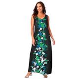 Plus Size Women's Sleeveless Knit Maxi Dress by The London Collection in Kelly Green Graphic Tropical (Size 16)